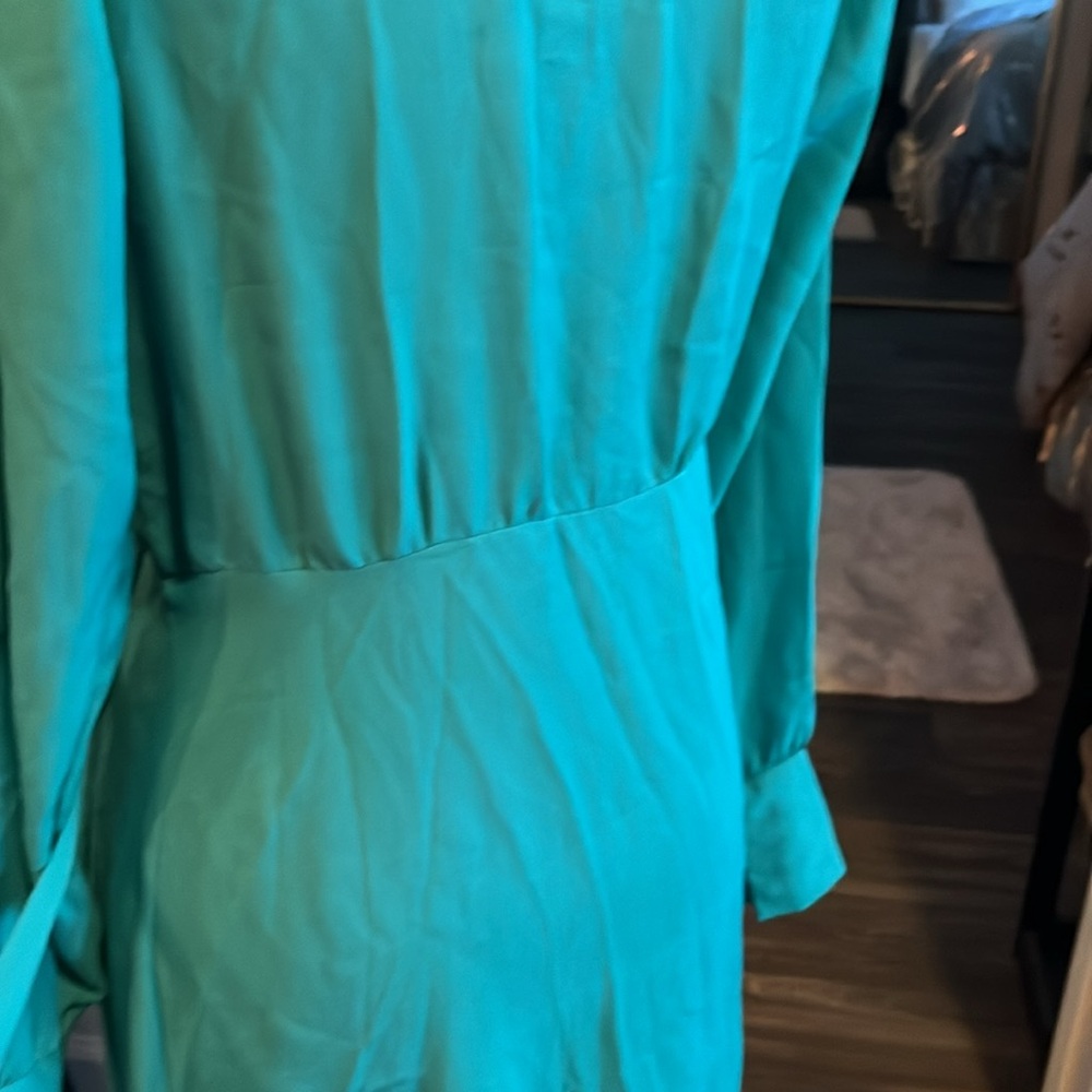 ASOS Green Wrap Tie Front Gown with Bishop Sleeves - Picture 6 of 9